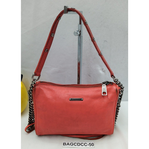 Rebecca Minkoff Coral Leather Studded Zipper Closure Chain Strap Crossbody Bag - Picture 1 of 16